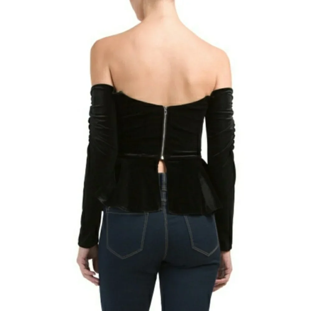 NWT Wayf Serena Black Velvet Off Shoulder Peplum Top Sz. S - Picture 2 of 2
